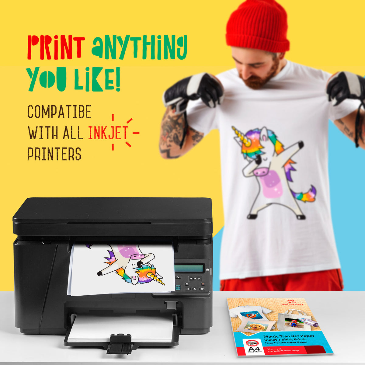 Raimarket Papel Transfer para Camisetas Oscuras, 10 Folios A4 para  Camiseta Personalizada, Papel de Transferencia Térmica, para Impresora de  Inyección