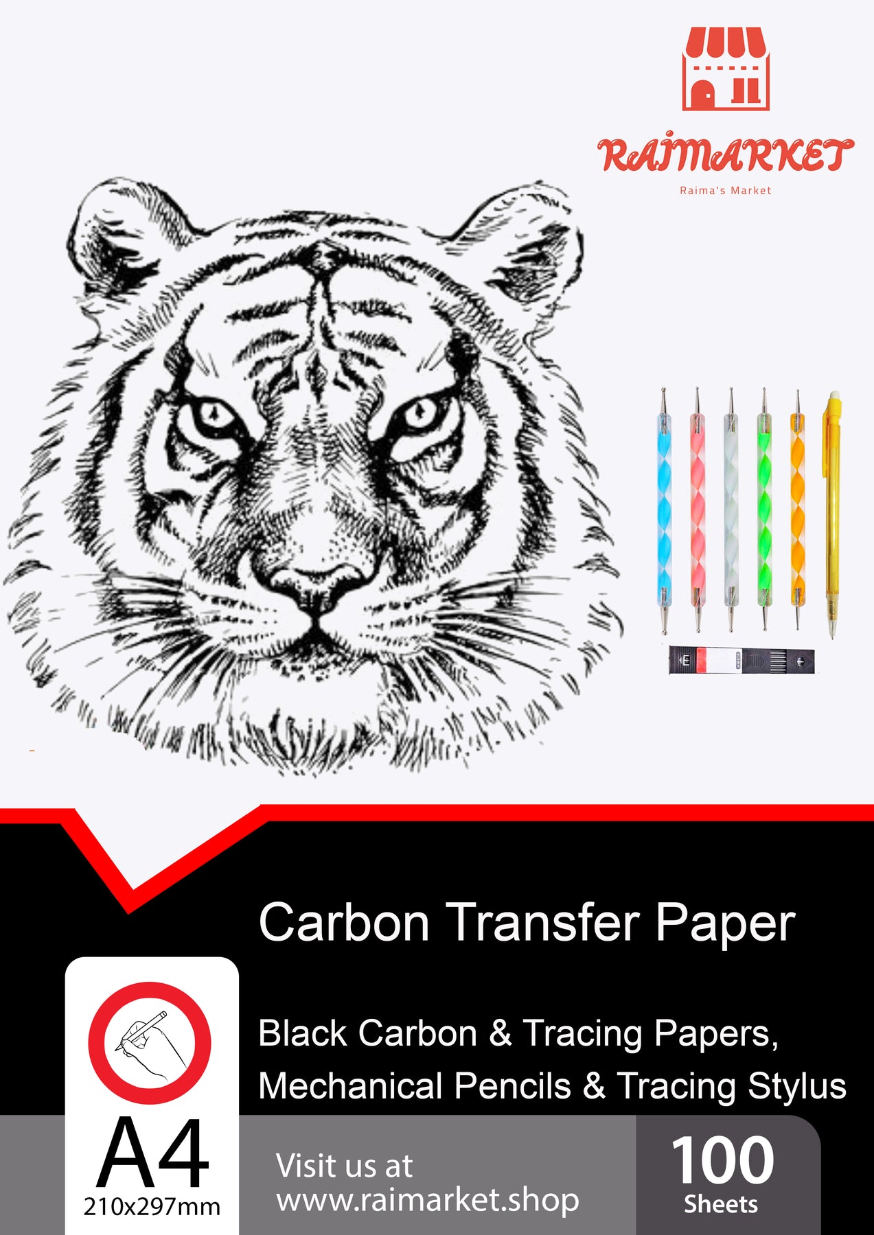 100 Sheets Carbon Transfer Paper,Tracing Paper Carbon Graphite Copy Paper  with 5 Pieces Embossing Styluses Stylus Dotting Tools for Wood,Paper,Canvas