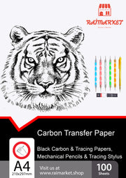 100 Sheets Carbon Transfer Paper with Embossing Stylus Set for Wood Tracing Copy (Black)