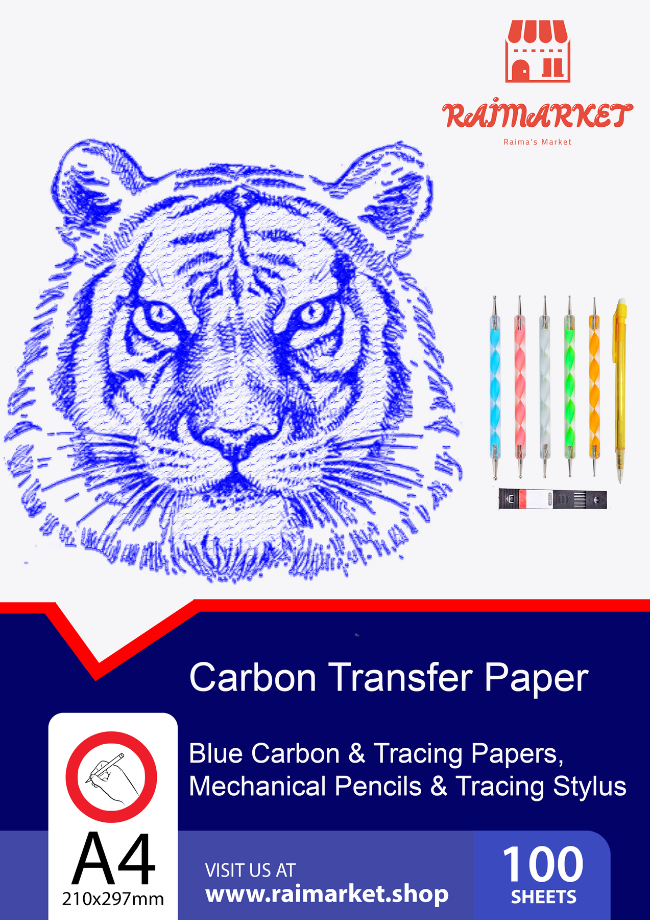 100 Sheets Carbon Transfer Paper,Blue Carbon Copy Paper Tracing Paper with  5pcs