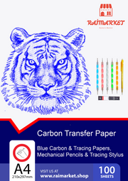 100 Sheets Carbon Transfer Paper with Embossing Stylus Set for Wood Tracing Copy (Blue)