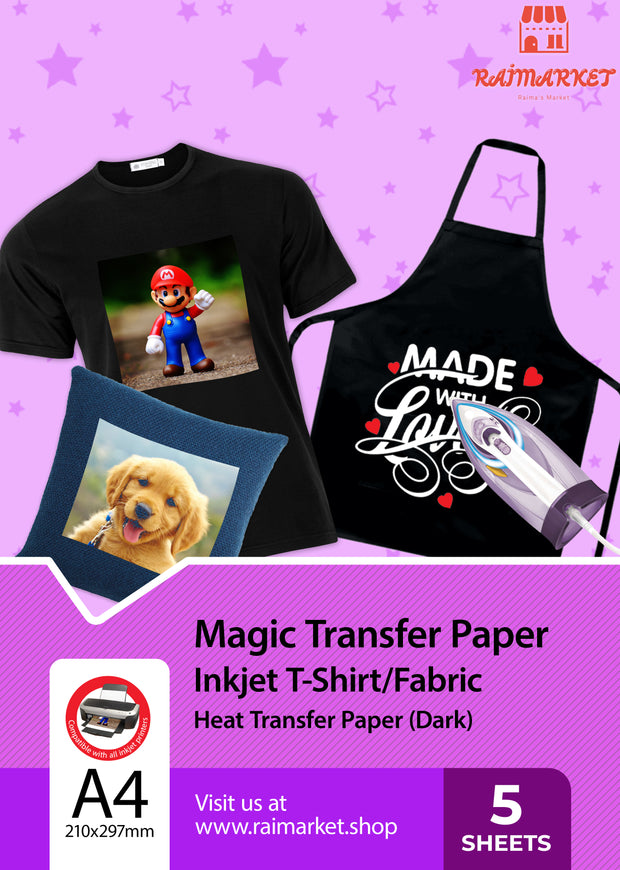 Iron on Fabric Transfer Paper (Magic Paper) - Dark (5 Sheets)